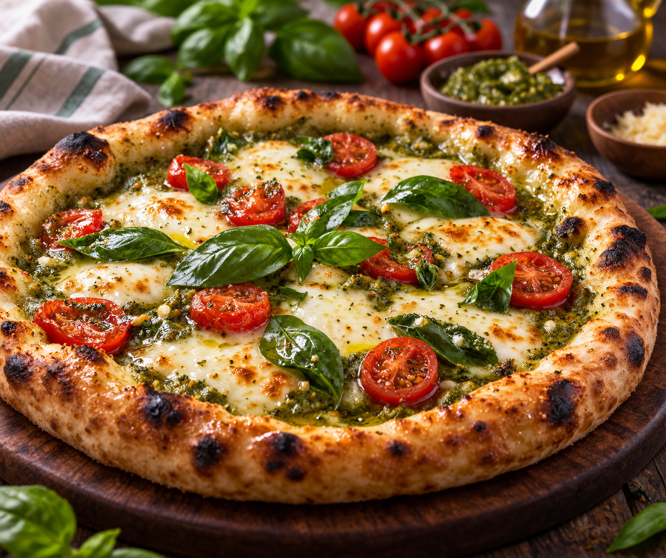 Pesto Margherita pizza